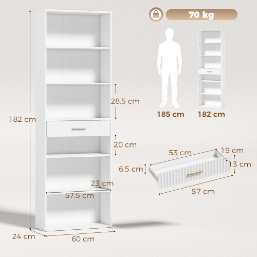 Homcom HOMCOM Tall Bookcase with Cubes, 7-Tier Bookshelf with Drawer, White 2