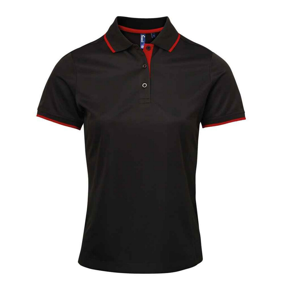 Premier (Xxl, Black/Red) Womens/Ladies Coolchecker Contrast Pique Polo Shirt