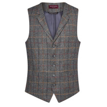 (M, Grey Brown Check) Brook Taverner Mens Memphis Waistcoat