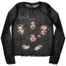 (S, Black) Queen Womens/Ladies Bo Rhap Classic Mesh Crop Top