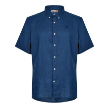 (M, Dark Denim) Timberland Mens Mill Brook Linen Collared Button-Down Shirt
