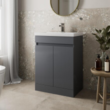 Bathroom Vanity Unit Basin Sink Storage Cabinet Furniture 2 Door 600mm Grey MDF