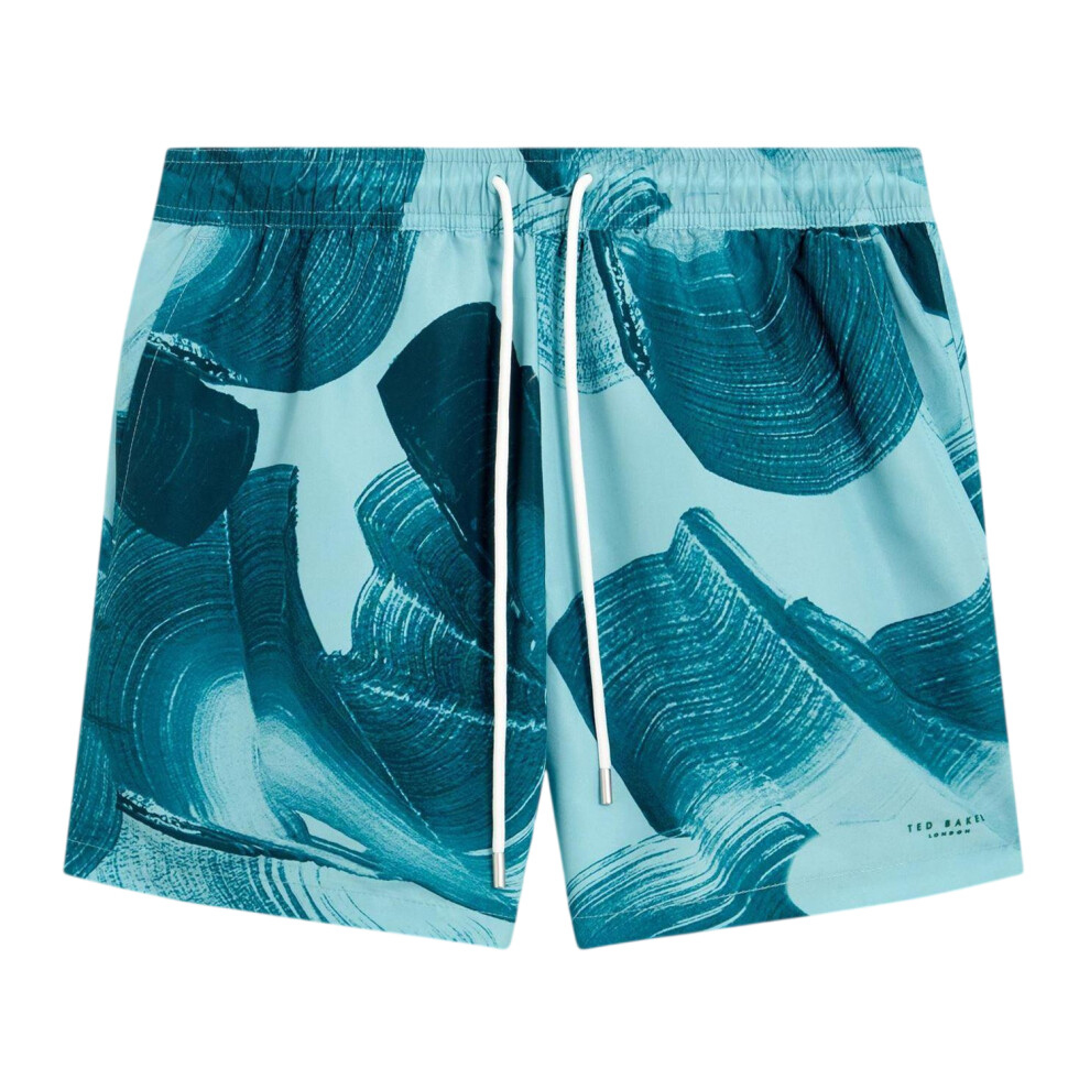 Photos - Swimwear Ted Baker Mens Printed Swim Shorts Green,Multicoloured (XS, Turquoise)