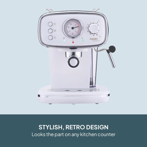 Cooks Professional Cooks Professional Retro Espresso Machine | White / Silver 2