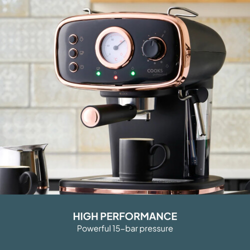 Cooks Professional Cooks Professional Retro Espresso Machine | Black/Copper 1