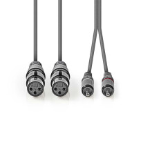 Balanceret Audio kabel | 2x XLR 3-Pin Hunstik | 2x RCA Hanstik | Nikkelplateret | 1.50 m | Runde | PVC | Mørkegrå | Kartonhylster