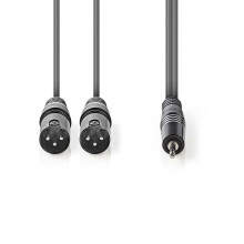 Balanceret Audio kabel | 2x XLR 3-Pin Hanstik | 3.5 mm Hanstik | Nikkelplateret | 1.50 m | Runde | PVC | Mørkegrå | Kartonhylster