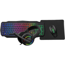 CiT Scorpion 4-in-1 Gaming Kit Wired Keyboard UK Layout & Mouse With Headset and Mouse Pad Rainbow LED Backlit Multimedia Keys 2400 DPI Gaming Bundle