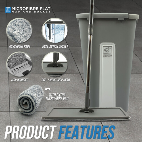 Flat Mop & Bucket Set 2 Pads 360° Swivel Head 1