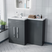 Aric 1100mm LH Freestanding Grey Vanity, WC Unit & Basin Flat Pack