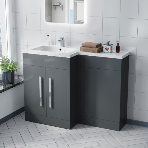 NES Home Aric 1100mm LH Freestanding Grey Vanity, WC Unit & Basin Flat Pack