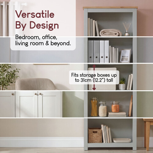 Vida Designs (Grey & Oak) Arlington 5 Tier Bookcase Shelf Library Storage 1