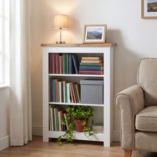 Vida Designs (White & Oak) Arlington 3 Tier Bookcase Shelf Library Storage