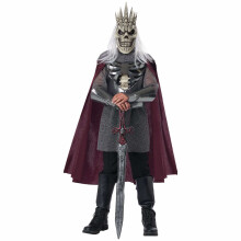 (Large (10-12), Grey) Fearsome Skeleton King Horror Medieval Knight Renaissance Ghost Boys Costume