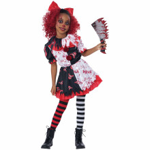 (Medium (8-10), Red) Giggles The Krazy Klown Horror Clown Killer Halloween Child Girls Costume