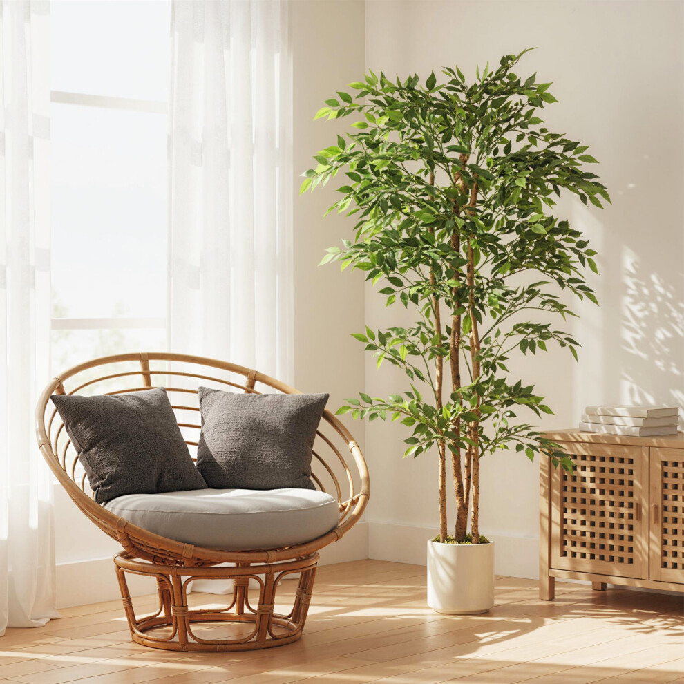 HOMCOM 180cm Artificial Ficus Tree Real Touch Realistic Leaves in Pot | Decorative Artificial Plant with Solid Wood Trunk, Indoor Living Room, Home Office Decor, Green - Image 3