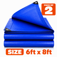 2 x Heavy Duty Tarpaulin 6ft x 8ft, Waterproof UV Protected Tarp with Eyelets