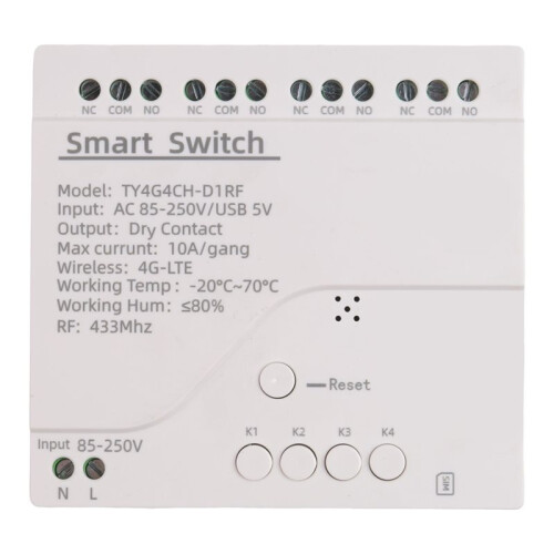 Tuya   4G LTE Relay with RF 433Mhz  GSM  APP Wireless Control 4G 4CH Remove Controller AC 85-250V