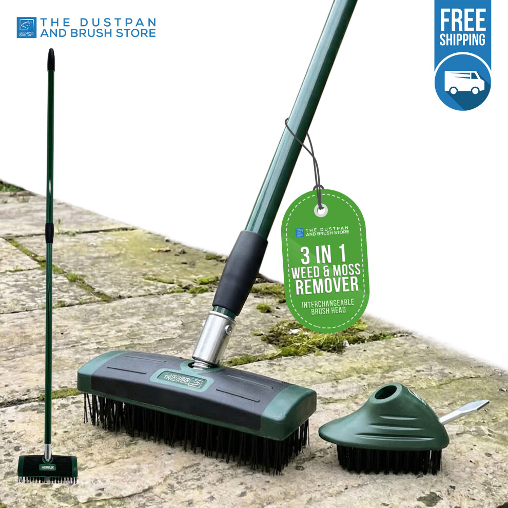 The Dustpan & Brush Store Weed Remover Tool Wire Brush Scraper Set With Metal Broom & Weed Removal Head - Remove Weed & Moss From Block Paving Garden Path Patio And Driveway