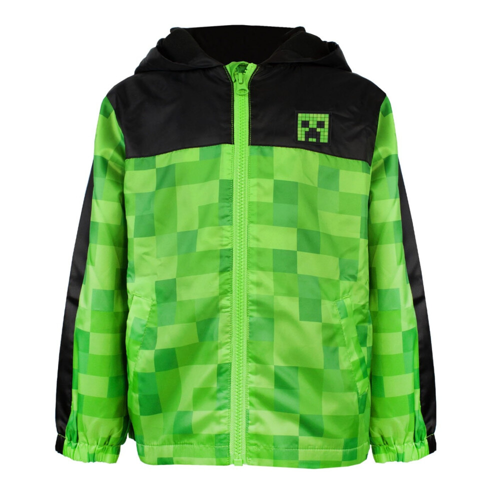 Minecraft (7-8 Years, Green/Black) Boys Creeper Hooded Waterproof Jacket