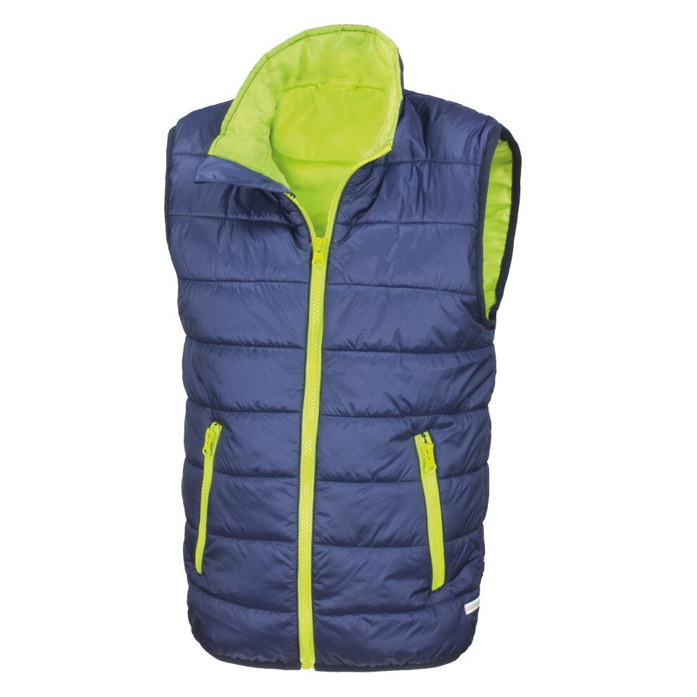 Result (2Xl, Navy/Lime) Core Childrens/Kids Sleeveless Zip Up Bodywarmer