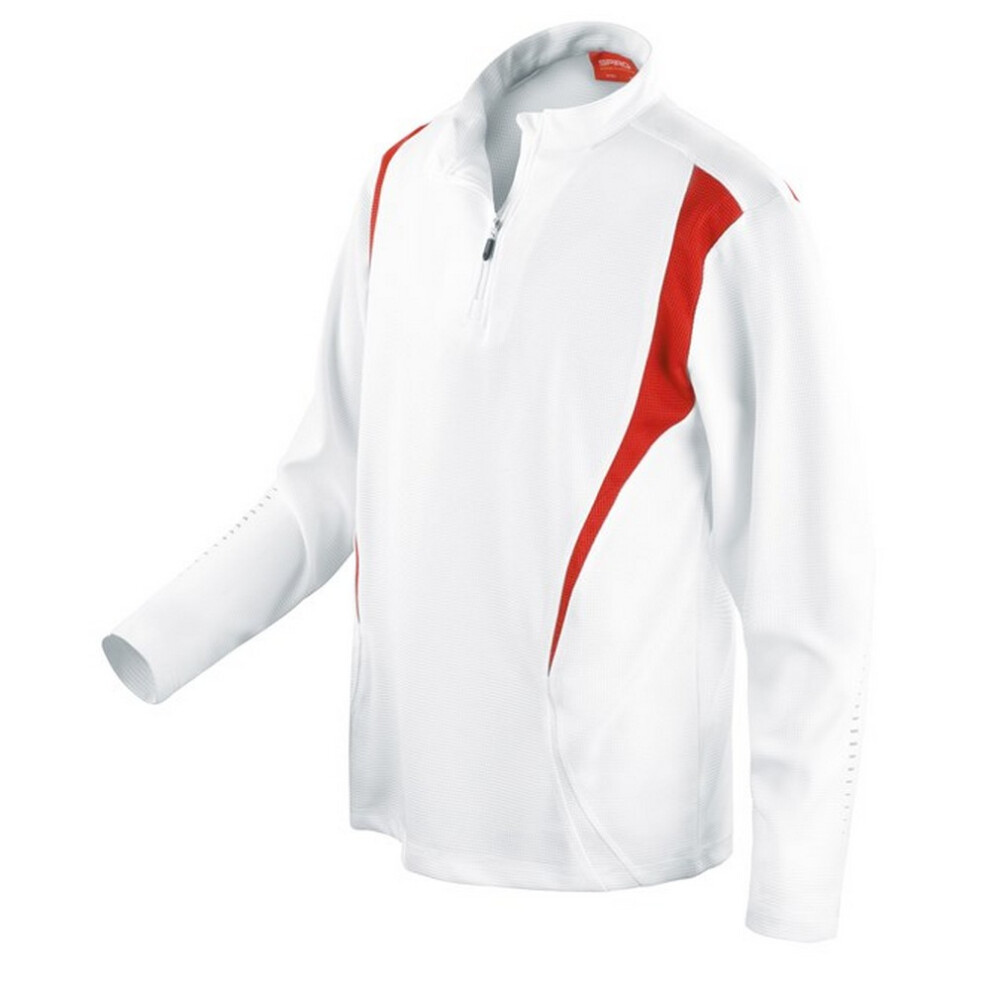 Spiro (M, Red/White) Unisex Adult Trial Zip Neck Training Top
