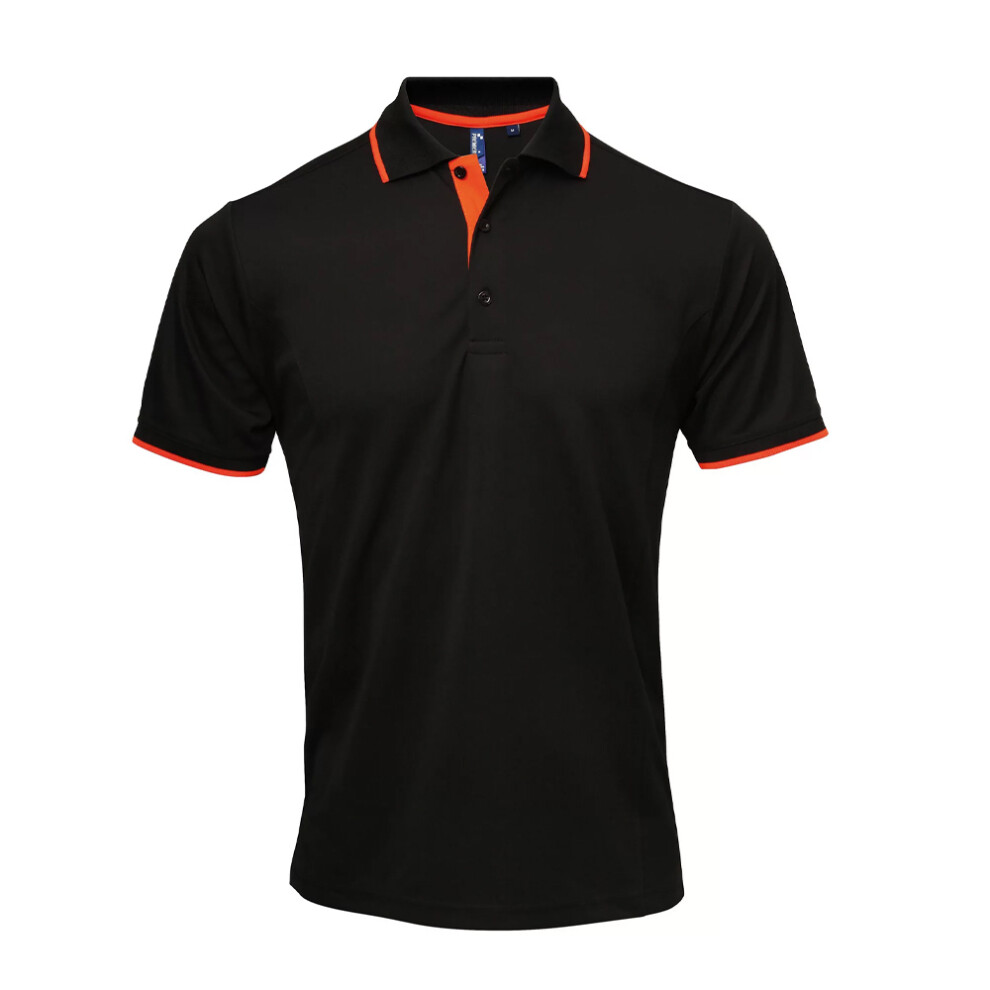 Premier (M, Black/Orange) Mens Coolchecker Contrast Pique Polo Shirt
