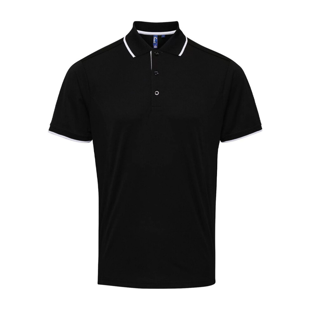 Premier (M, Black/White) Mens Coolchecker Contrast Pique Polo Shirt