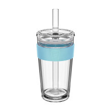 KeepCup Cold Cup - Longplay Double wall Glass Ice Coffee Tumbler with Lid and Straw - 16oz (454ml) - Cloud