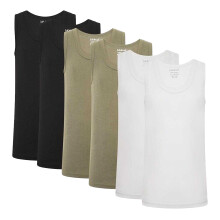 (6-8 Years, Khaki Green/Black/White) KidCollection Boys Vest Top (Pack of 6)