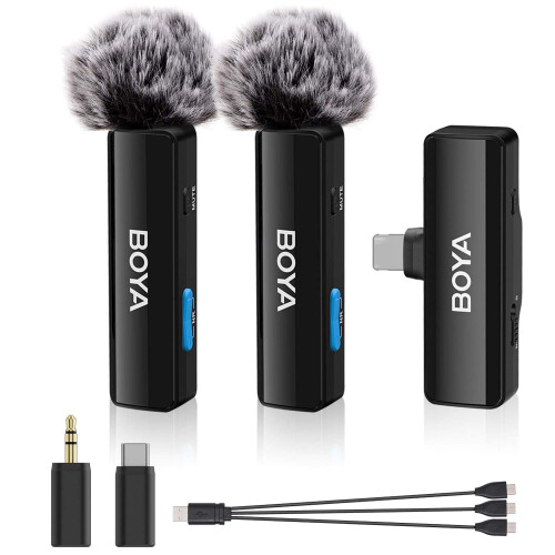 Microfono lavalier wireless - RNCYN - Doppio bavero - Ingressi USB-C - Nero - Per smartphone - Home studio
