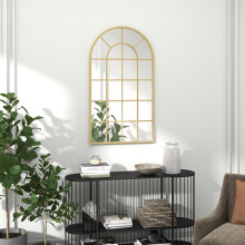 HOMCOM Modern Arch Window Wall Mirror for Living Room Bedroom, Gold Tone