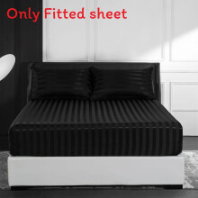 (Black, 138x190cm) Sheet Bed Bedroom Charcoal Stripe Sheet 40cm Extra Deep Fitted Color Bedsheet Solid