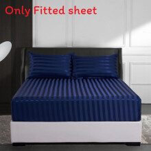 (Blue, 138x190cm) Sheet Bed Bedroom Charcoal Stripe Sheet 40cm Extra Deep Fitted Color Bedsheet Solid