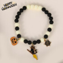 (Black White)Halloween Pet Jewelry With Cute Ghost And Skull Beads For Cats Dress Holiday