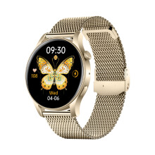 Montre intelligente sport - RNCYN - AMOLED 1.43 pouces - Acier doré - Bracelet en silicone - Appel BT - Dafit