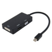 (Black)Thunder Bolt Mini Dp To Vga Hdmi Dvi 3in1 Adapter Converter Cable Port Display