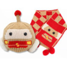 (Coffee)Set cappello e sciarpa in maglia bambino morbido e caldo con simpatico motivo auto per bambini