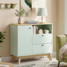HOMCOM Sideboard, 80 cm Buffet Cabinet with 2 Drawers, Light Green and Oak