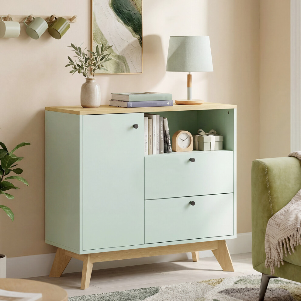 HOMCOM Sideboard, 80 cm Buffet Cabinet with 2 Drawers, Light Green & Oak - Image 4