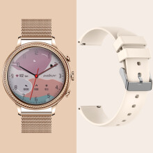 Montre intelligente traqueur de fitness - RNCYN - Écran 1.39 pouces - Or + jaune - Sangle silicone - Verre trempé
