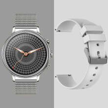 Montre intelligente - RNCYN - Écran 1.39 pouces - Argent + Blanc - Sangle silicone - Verre trempé - Capteur G