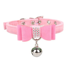 Collier en velours pour animaux - Phoesky - Réglable - Strass - Boucle de sécurité - Personnalisé - Rose - S - Motif uni