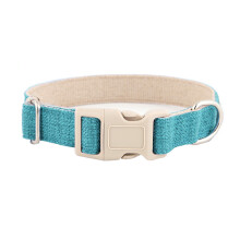 Collier pour animaux en coton lin - Phoesky - Respirant - Réglable - Boucle en métal - Écologique - Doux - Bleu Paon - M