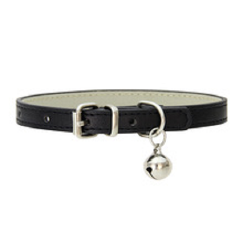 PU Leather Pet Collar - Phoesky - Satin Bell - Copper, Iron, Aluminum Materials - Solid Pattern - Black