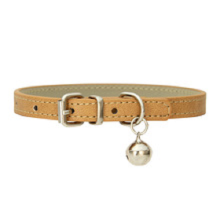 Kožený obojok pre domáce zvieratá - Phoesky - Saténový zvonček - Khaki - XS - 1,0x25 cm - Obvod krku 15-23 cm