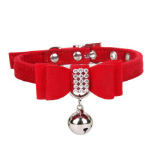 Collier pour animaux en velours - Phoesky - Réglable - Strass - Motif uni - Boucle de sécurité - Dégagement rapide