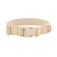Collier pour animaux respirant - Phoesky - Réglable - Boucle en métal - Écologique - Lin doux - Beige - M - 27x3x4 cm