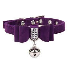 Collier en velours pour animaux - Phoesky - Réglable - Strass - Motif uni - Boucle de sécurité - Personnalisé - Pourpre