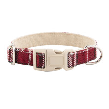 Collier pour animaux respirant - Phoesky - Réglable - Boucle en métal - Écologique - Lin doux - Grille rouge - S